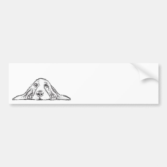 basset hound black white simple puppy dog eyes  bumper sticker (Front)