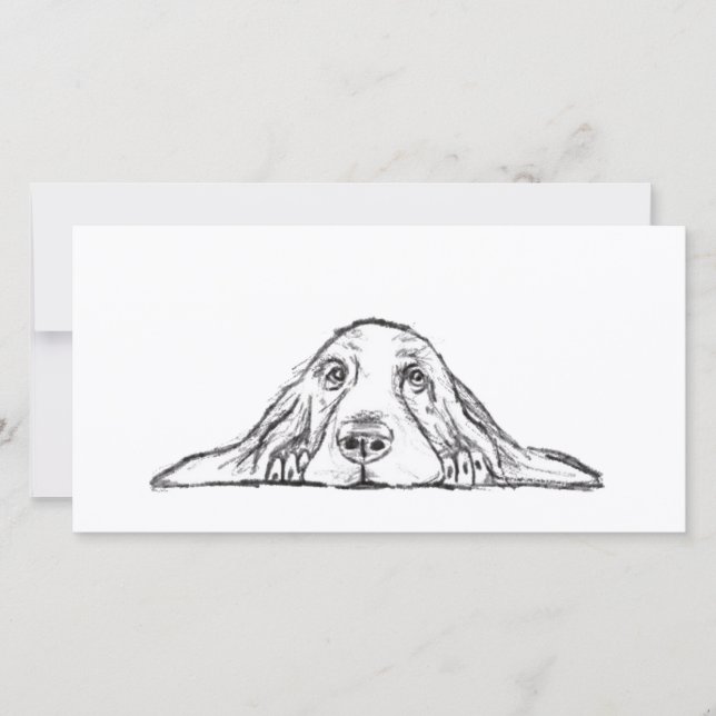 basset hound black white simple puppy dog eyes  card (Front)