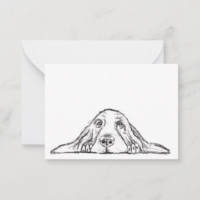basset hound black white simple puppy dog eyes  card (Front)