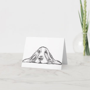 basset hound black white simple puppy dog eyes card