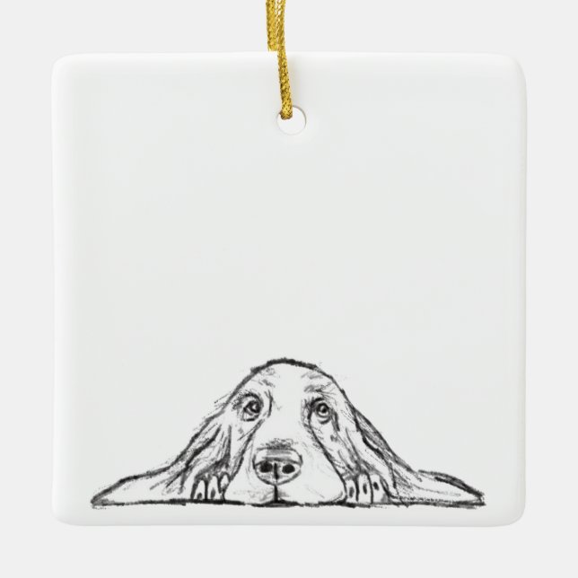 basset hound black white simple puppy dog eyes   ceramic ornament (Front)