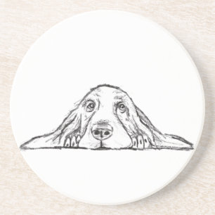 basset hound black white simple puppy dog eyes coaster