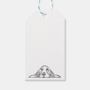 basset hound black white simple puppy dog eyes  gift tags