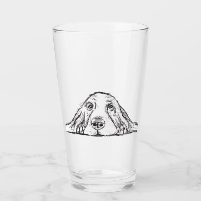 basset hound black white simple puppy dog eyes   glass (Front)