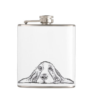 basset hound black white simple puppy dog eyes  hip flask