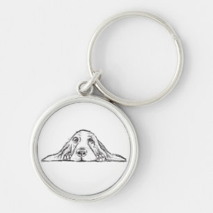basset hound black white simple puppy dog eyes key ring