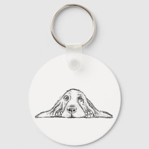 basset hound black white simple puppy dog eyes  key ring