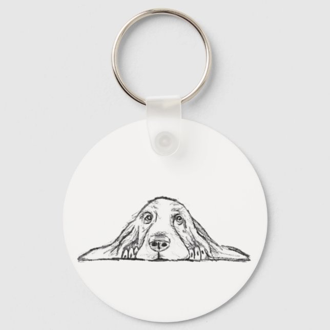 basset hound black white simple puppy dog eyes  key ring (Front)