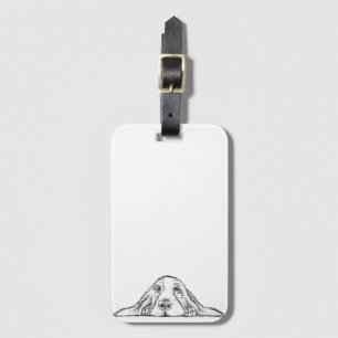 basset hound black white simple puppy dog eyes luggage tag