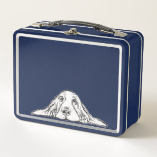 basset hound black white simple puppy dog eyes metal lunch box