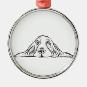 basset hound black white simple puppy dog eyes  metal ornament