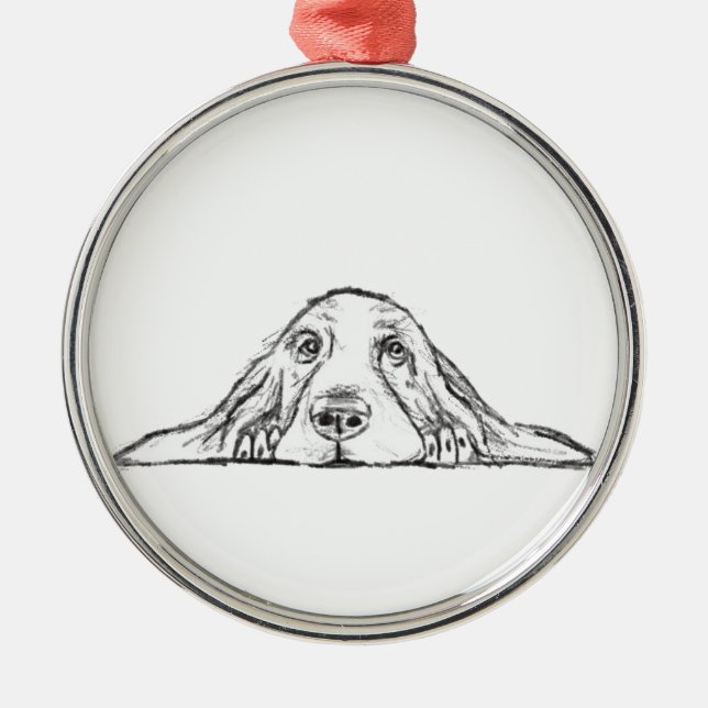 basset hound black white simple puppy dog eyes  metal ornament (Front)