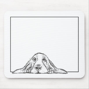 basset hound black white simple puppy dog eyes  mouse pad