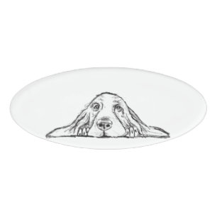 basset hound black white simple puppy dog eyes  name tag