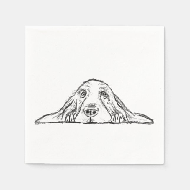 basset hound black white simple puppy dog eyes  napkin (Front)