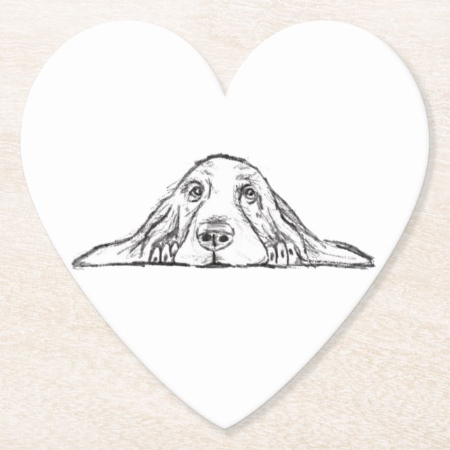 basset hound black white simple puppy dog eyes  paper coaster (Front)