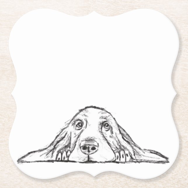 basset hound black white simple puppy dog eyes  paper coaster (Front)