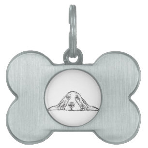 basset hound black white simple puppy dog eyes  pet ID tag