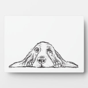 basset hound black white simple puppy dog eyes plaque