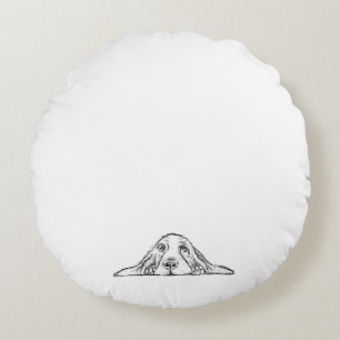 basset hound black white simple puppy dog eyes  round cushion