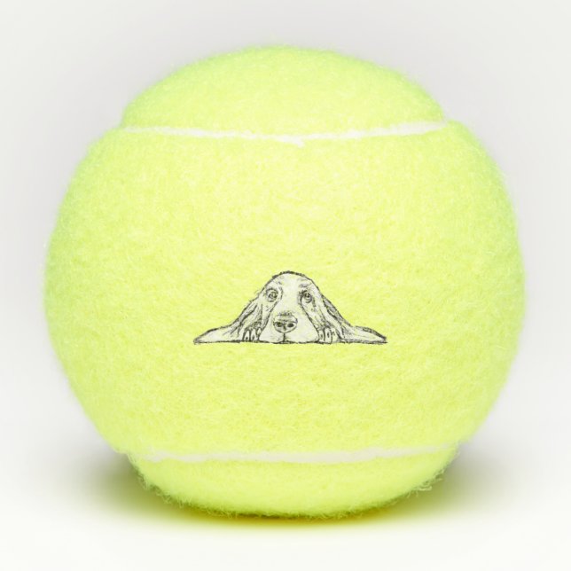 basset hound black white simple puppy dog eyes tennis balls (Front)