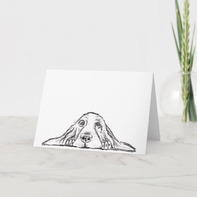 basset hound black white simple puppy dog eyes  thank you card (Front)