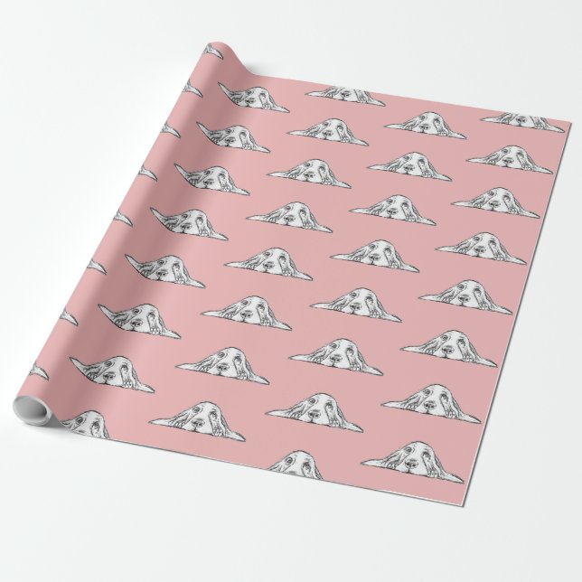 basset hound black white simple puppy dog eyes   wrapping paper (Unrolled)