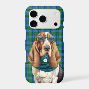 Basset Hound Blue Green Plaid Funny Monogrammed