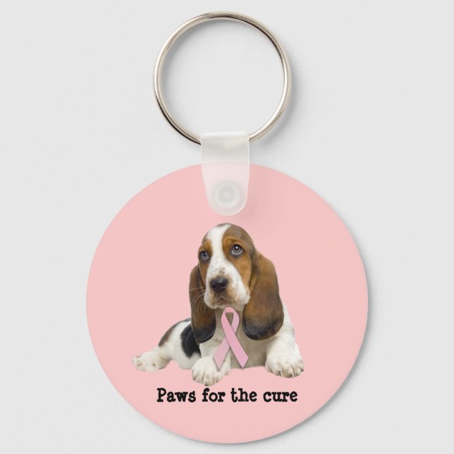 Basset Hound  Breast Cancer Keychain (Front)