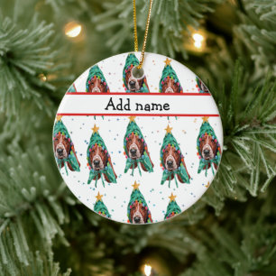 Basset Hound Breed Dog Pattern Stars Christmas Ceramic Ornament