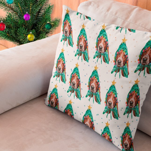 Basset Hound Breed Dog Pattern Stars Christmas Cushion (Creator Uploaded)