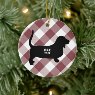 Basset Hound Buffalo Check Ceramic Ornament