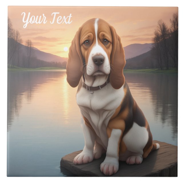 Basset Hound by Lake Ceramic Tile (Front)