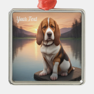 Basset Hound by Lake Metal Ornament