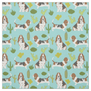Basset hound cactus fabric - dog fabric for quilt