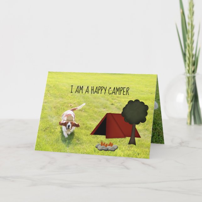 Basset Hound Camper On Birthday Card (Front)