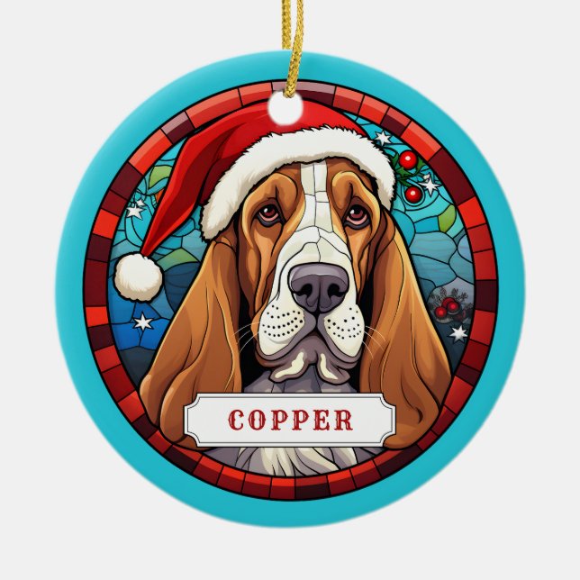 Basset Hound Ceramic Circle Ornament (Front)