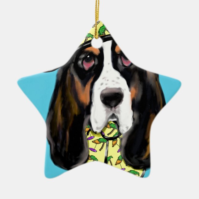 Basset Hound Ceramic Tree Decoration (Front)