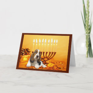 Basset Hound Chanukah Card Menorah