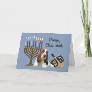 Basset Hound Chanukah Card Menorah Dreidel