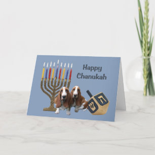 Basset Hound Chanukah Card Menorah Dreidel