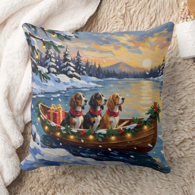 Basset Hound Christmas Boat Holiday Cushion (Blanket)