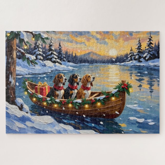 Basset Hound Christmas Boat Holiday Jigsaw Puzzle (Horizontal)