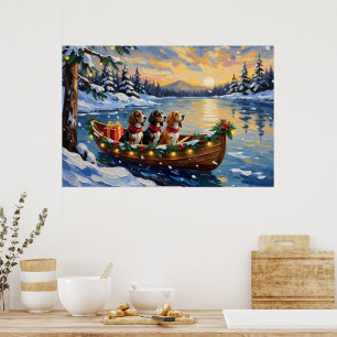 Basset Hound Christmas Boat Holiday Poster