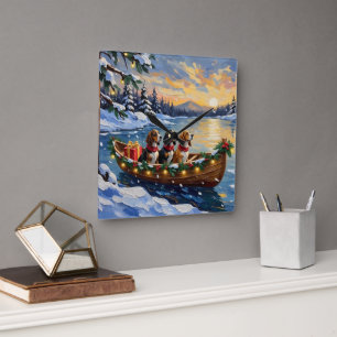 Basset Hound Christmas Boat Holiday Square Wall Clock