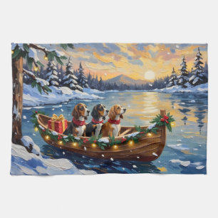 Basset Hound Christmas Boat Holiday Tea Towel