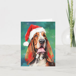 Basset Hound Christmas brush painting artwork Card