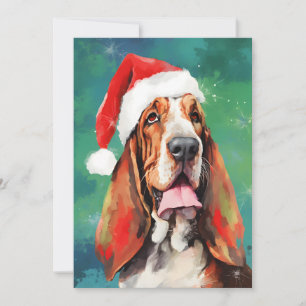 Basset Hound Christmas brush painting artwork Holiday Card