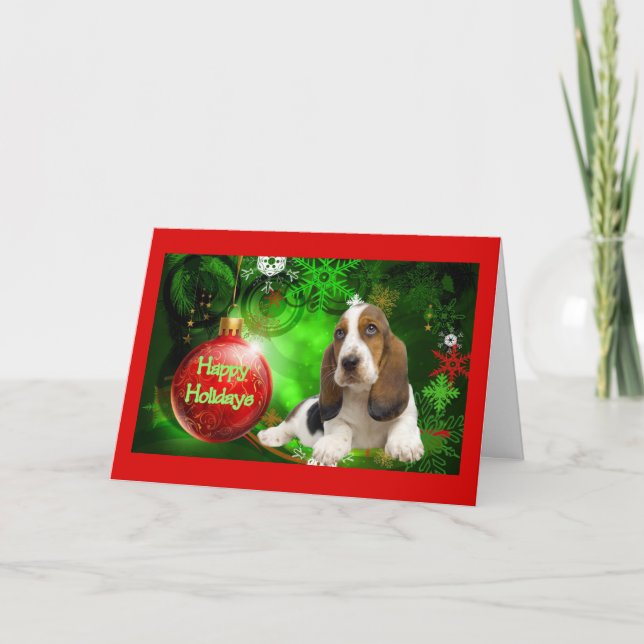 Basset Hound Christmas Card Happy Holidays Ball (Front)