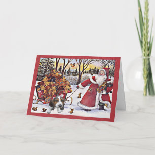 Basset Hound Christmas Card Santa Bears In Sleigh